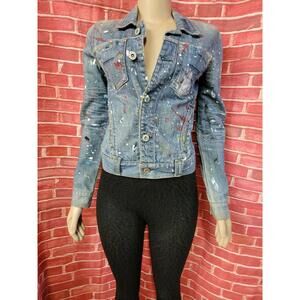 Yanuk Blue Denim Hand Painted Size Small Women's Jacket #C